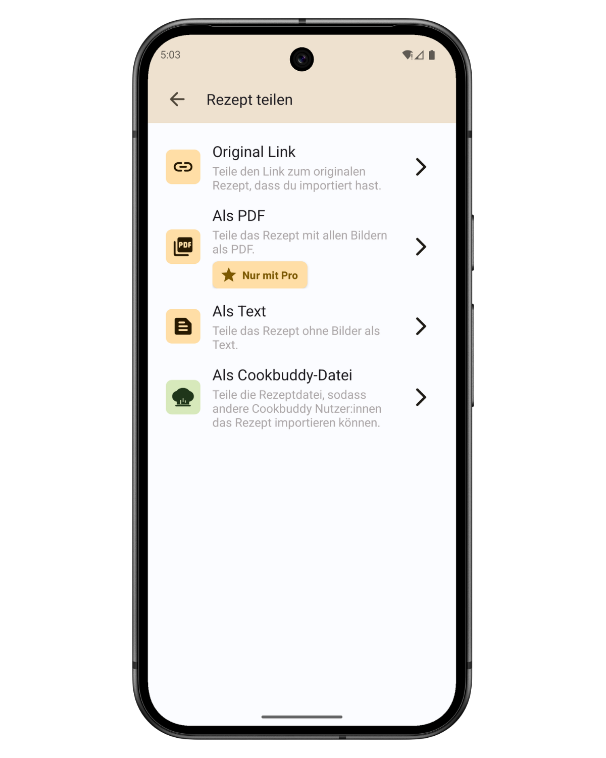 CookBuddy Feature Vorschau in der App
